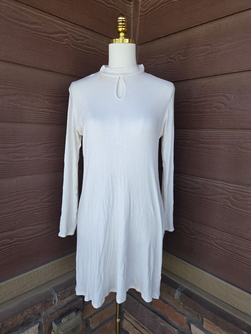 RVCA Juniors Cream Long Sleeve Keyhole Knit Dress Size Large
